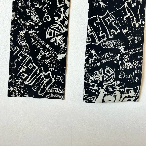 Vintage Y2K Wilson leather suede graffiti all over print low rise flare pants - Picture 6 of 6